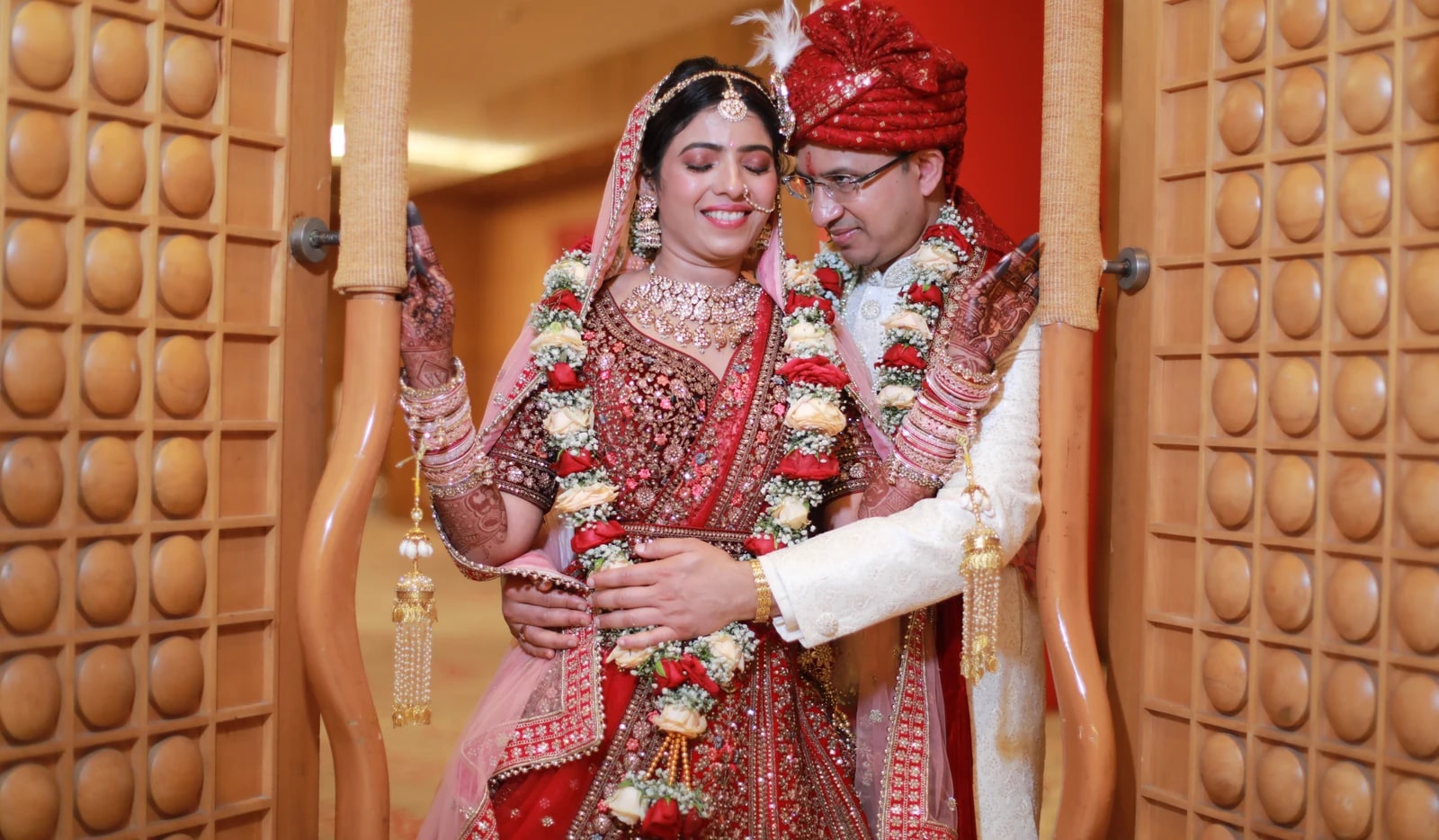Bride and groom sharing a moment at their wedding